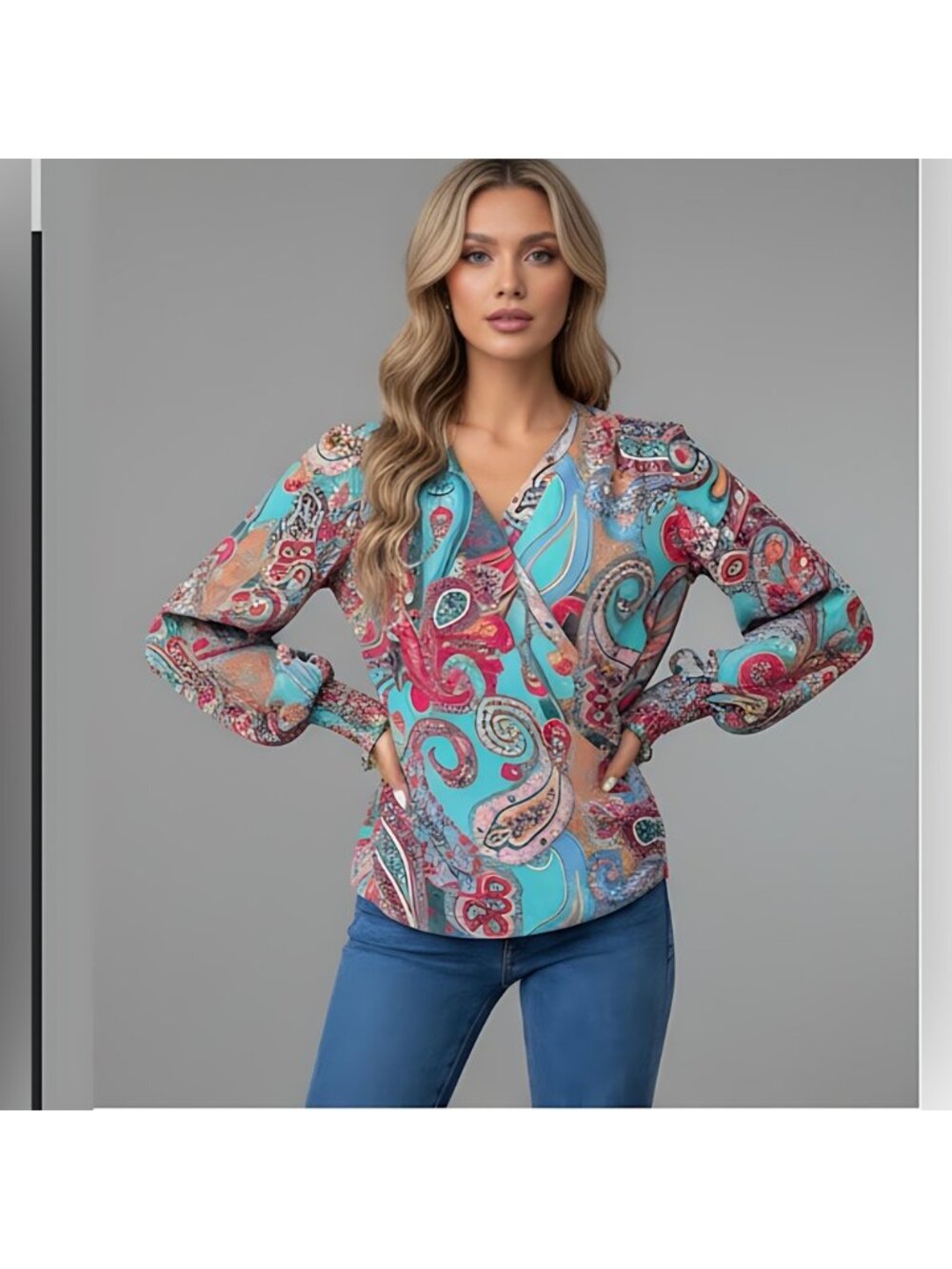 Paisley Print Flounce Sleeve Blouse - Picture 5 of 10